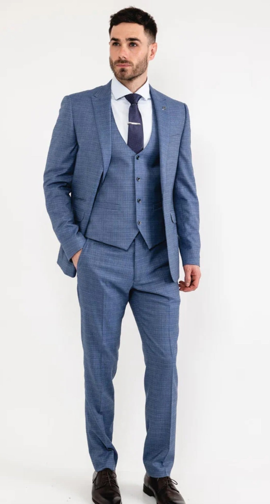 White Label Blue Check 3 Piece Suit